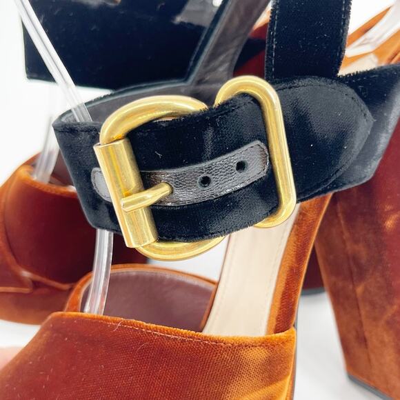 Prada Bicolor Velvet Block-heel Chunky Platform Sandal In Black-Tabacco IT 40 - Picture 9 of 13